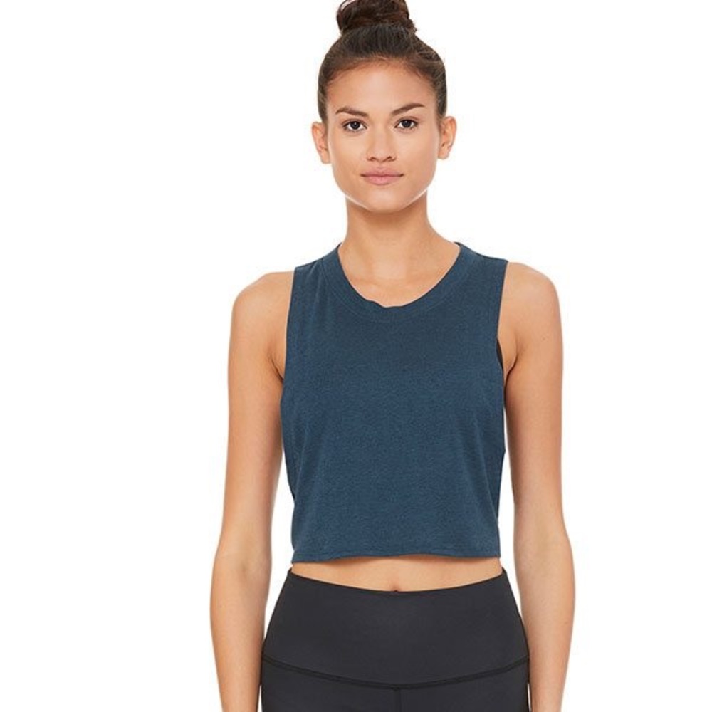 ALO YOGA heat wave crop tank XS Eclipse